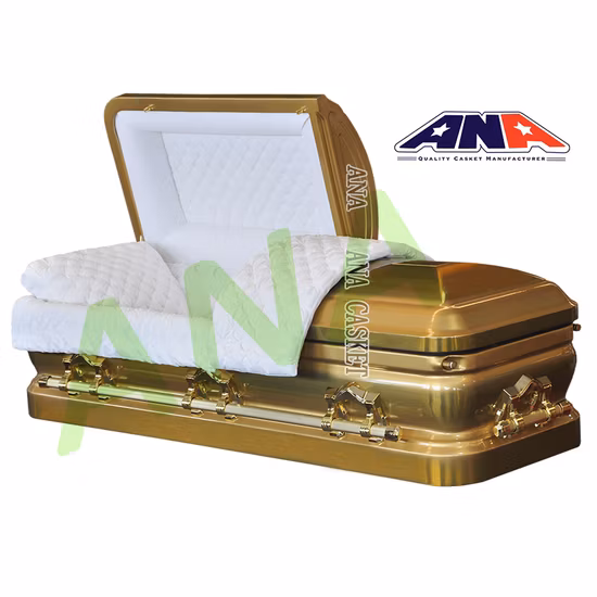 Ana American Style 27 Inch Inside Width Brush Gold Metal Coffin Casket