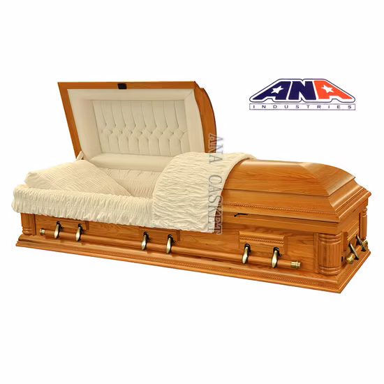 Carvalho maciço luxuoso com caixão de madeira funerária em folha de bordo