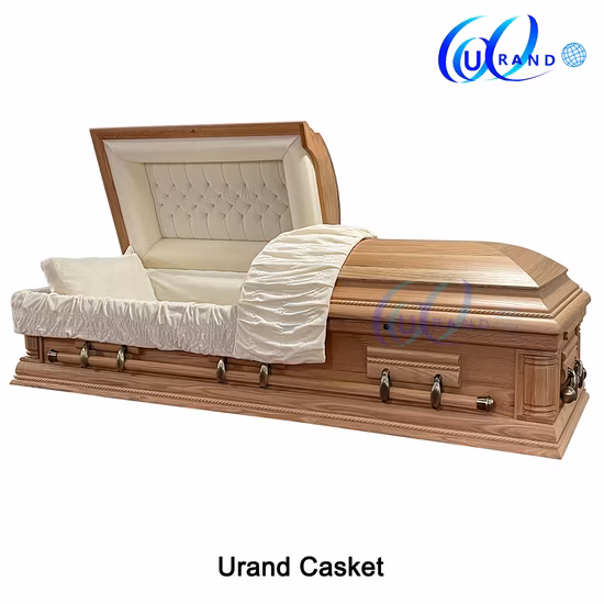 Caixão de estilo americano de alta qualidade, suprimentos funerários, atacado, carvalho sólido, acabamento rústico, caixões de enterro